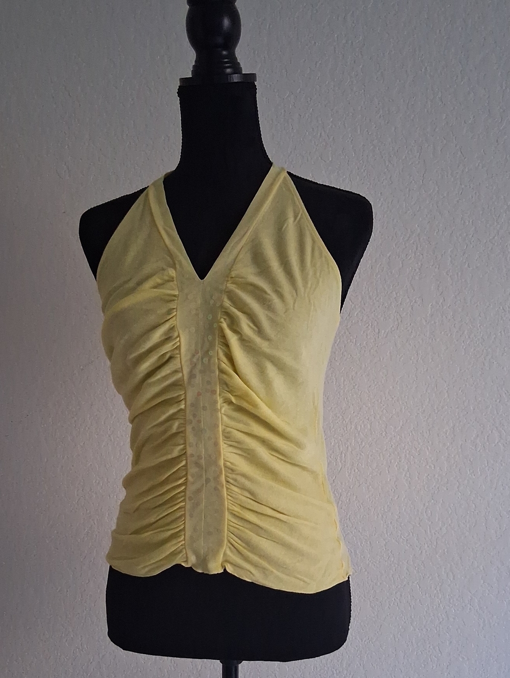 Dkny Yellow Ruched V-Neck Halter Camisole